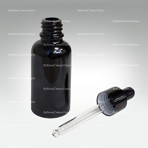 Флакон для капель 0,030 л (18) черное стекло крышка полимерная черная с пипеткой оптом и по оптовым ценам в Симферополе